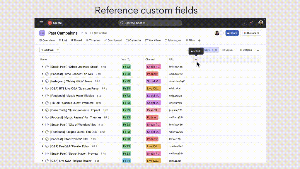 Campos de Referência na Asana